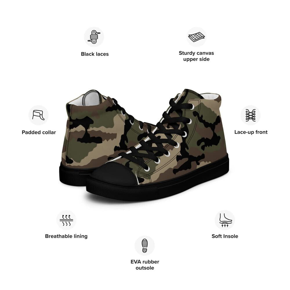 French Camouflage Centre-Europe (CCE) CAMO Men’s high top canvas shoes - Mens High Top Canvas Shoes