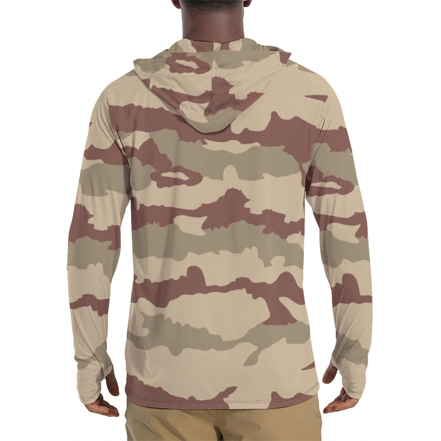 French Daguet Desert CAMO Mens Sunscreen Sports Hoodie With Thumb Holes