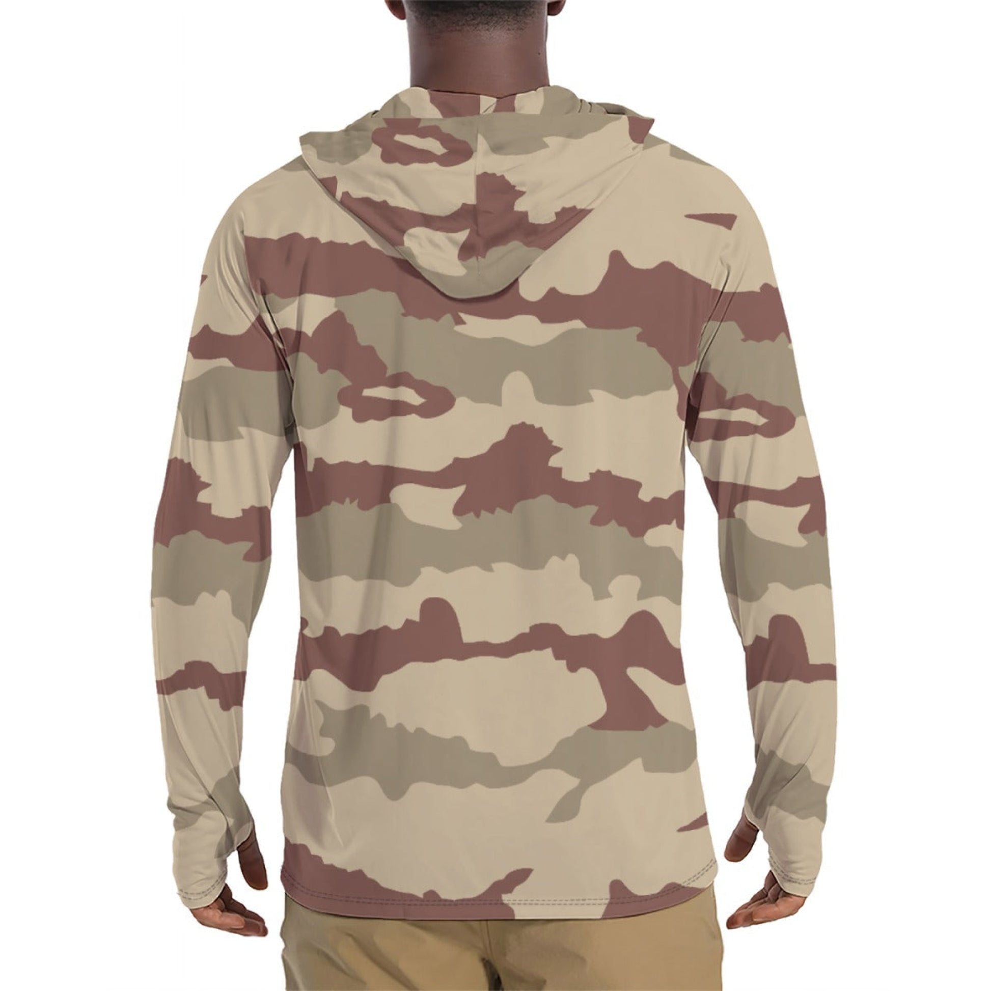 French Daguet Desert CAMO Mens Sunscreen Sports Hoodie With Thumb Holes