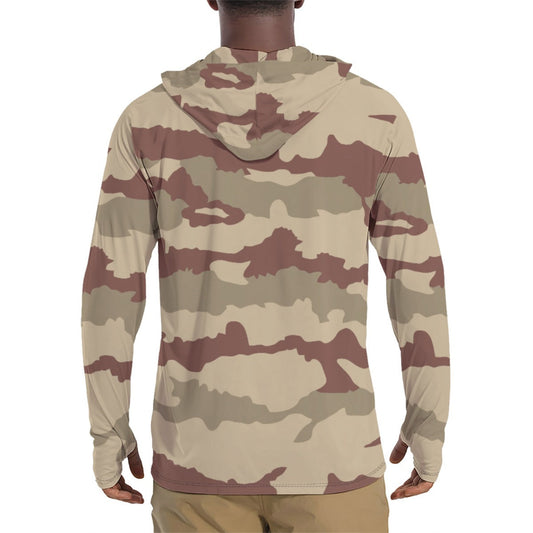 French Daguet Desert CAMO Mens Sunscreen Sports Hoodie With Thumb Holes