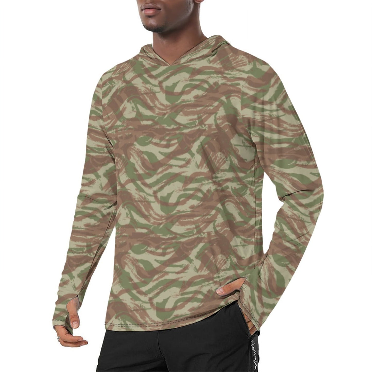 French Lizard A1 Airborne CAMO Mens Sunscreen Sports Hoodie With Thumb Holes - S / White - Hoodies