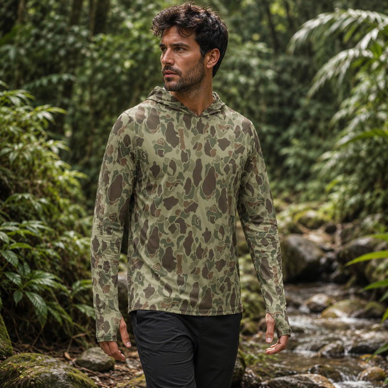 Frog Skin M1942 Jungle CAMO Mens Sunscreen Sports Hoodie With Thumb Holes - S / White