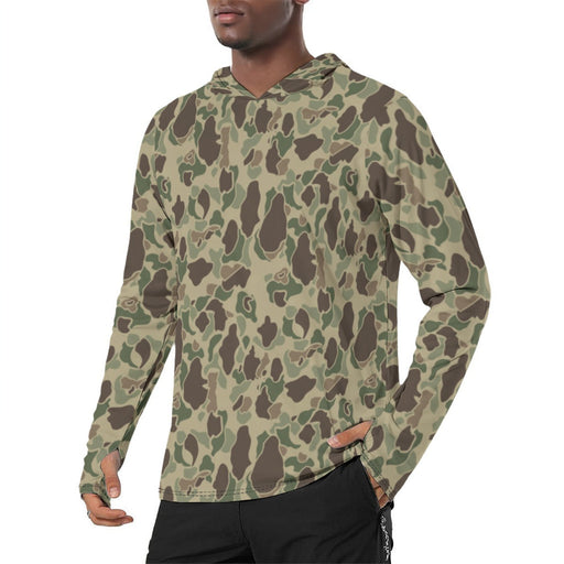Frog Skin Multi-terrain CAMO Mens Sunscreen Sports Hoodie With Thumb Holes - S / White