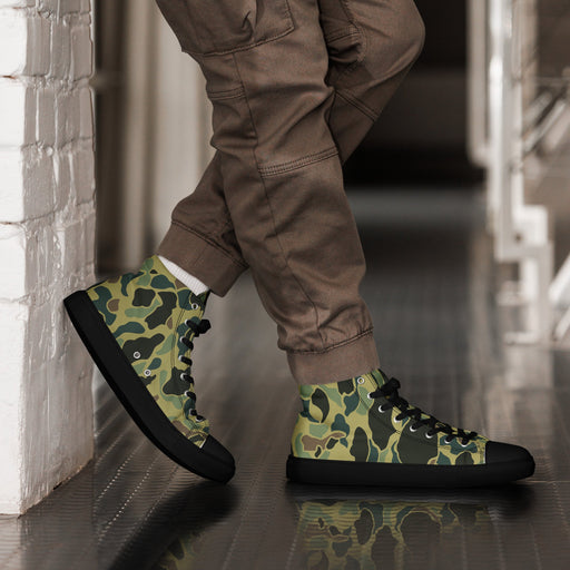 Frog Skin Olive Canopy CAMO Mens High-Top Canvas Shoes - Black / 5