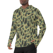 Frog Skin Olive Canopy CAMO Mens Sunscreen Sports Hoodie With Thumb Holes - S / White