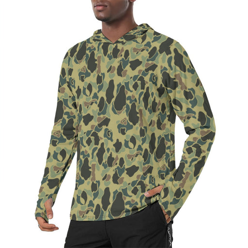 Frog Skin Olive Canopy CAMO Mens Sunscreen Sports Hoodie With Thumb Holes - S / White