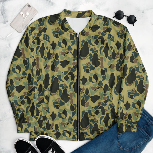 Frog Skin Olive Canopy CAMO Unisex Bomber Jacket - XS