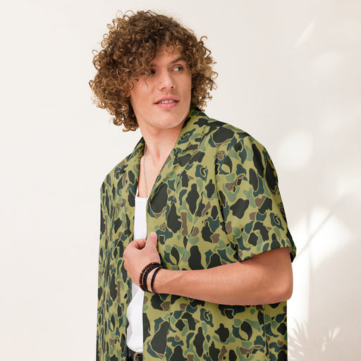 Frog Skin Olive Canopy CAMO Unisex Short-Sleeve Button Shirt - 2XS - Button-Up