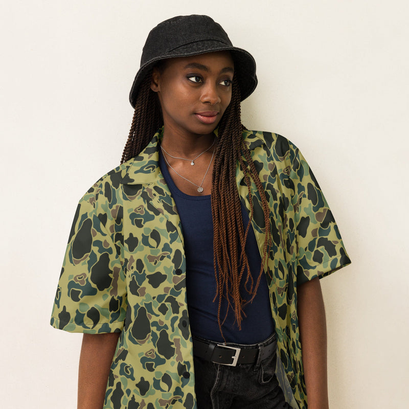Frog Skin Olive Canopy CAMO Unisex Short-Sleeve Button Shirt - Button-Up