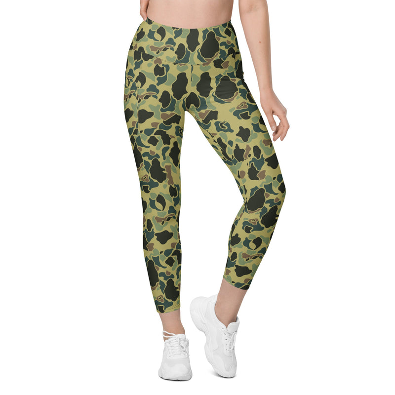 Frog Skin Olive Canopy CAMO Womens Leggings with Pockets - Women