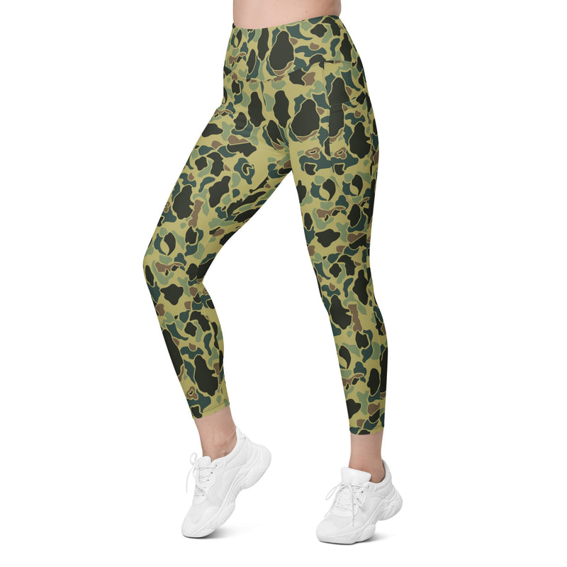 Frog Skin Olive Canopy CAMO Womens Leggings with Pockets - Women