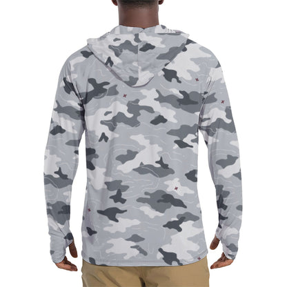 Frozen Tundra Topo CAMO Mens Sunscreen Sports Hoodie With Thumb Holes