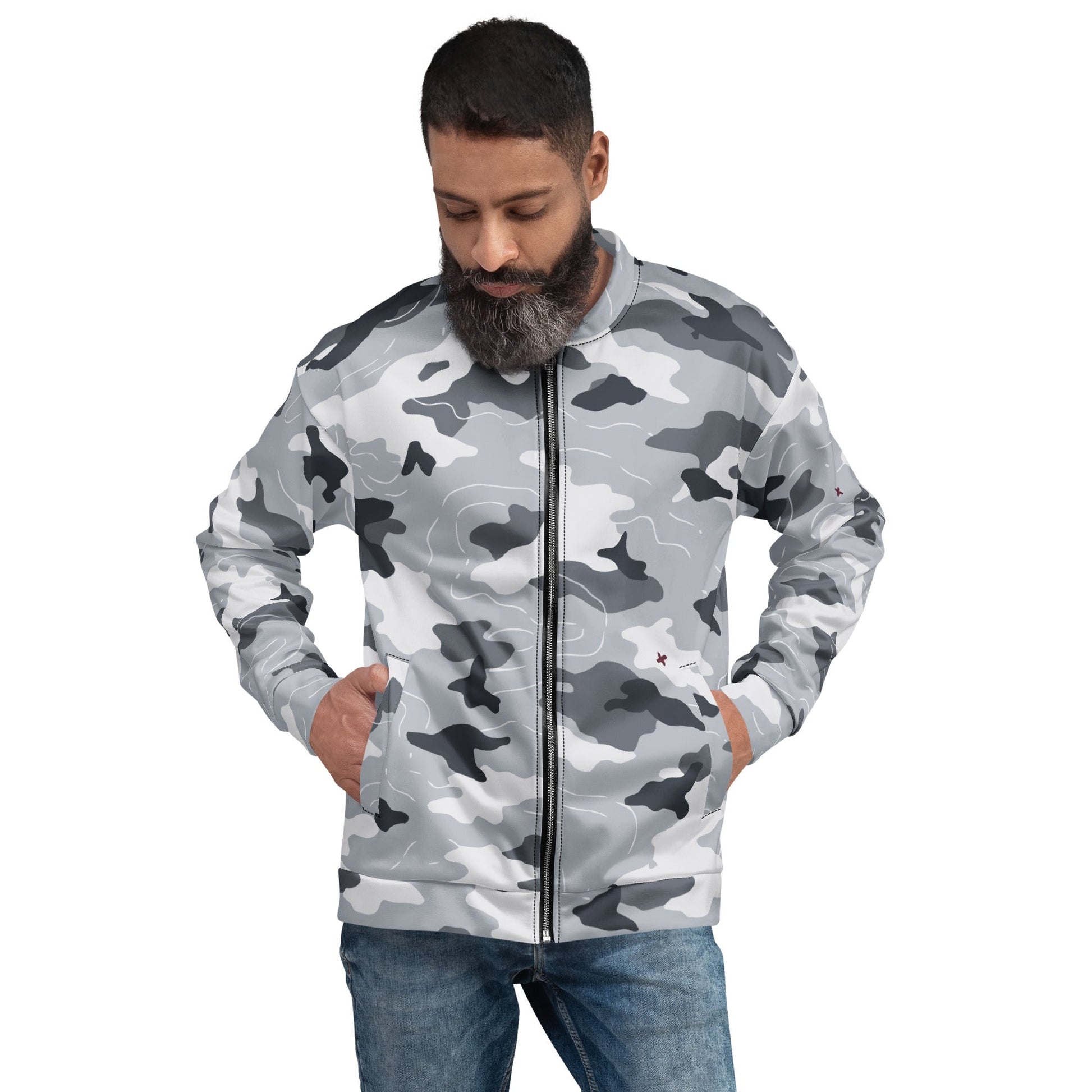 Frozen Tundra Topo CAMO Unisex Bomber Jacket - XS - Jackets