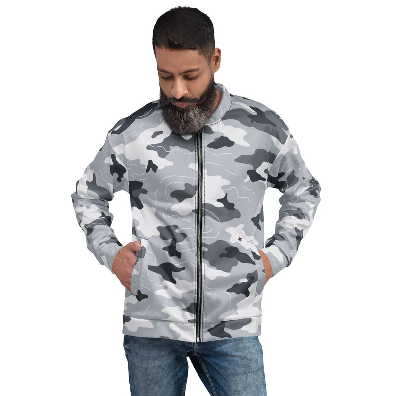 Frozen Tundra Topo CAMO Unisex Bomber Jacket - XS