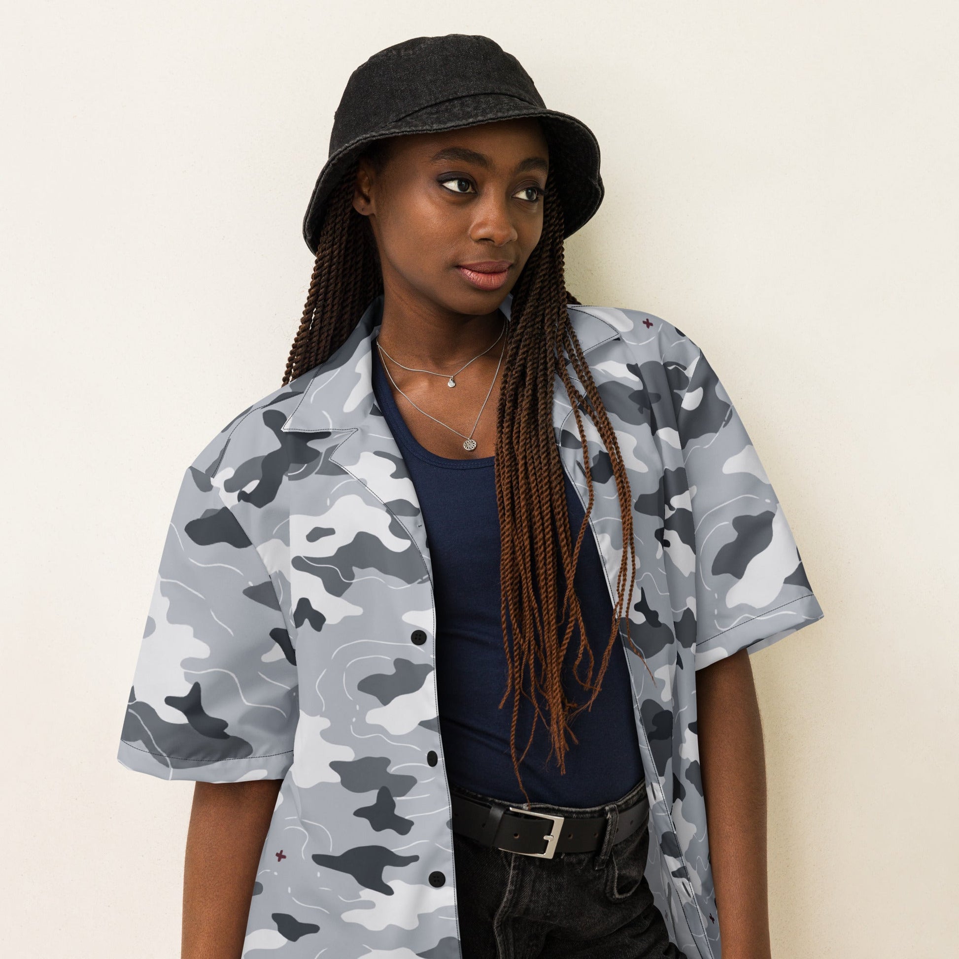 Frozen Tundra Topo CAMO Unisex Short-Sleeve Button Shirt