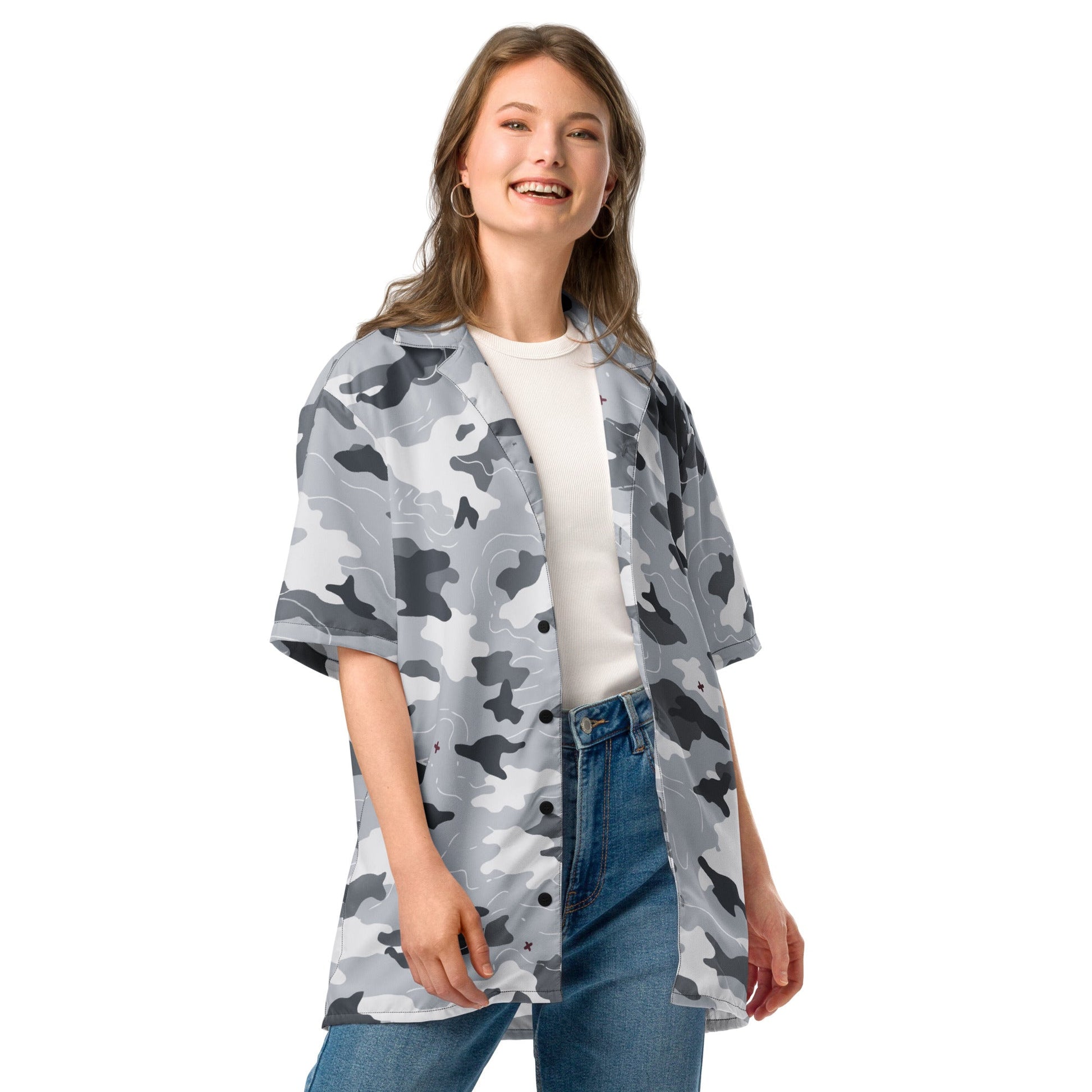 Frozen Tundra Topo CAMO Unisex Short-Sleeve Button Shirt