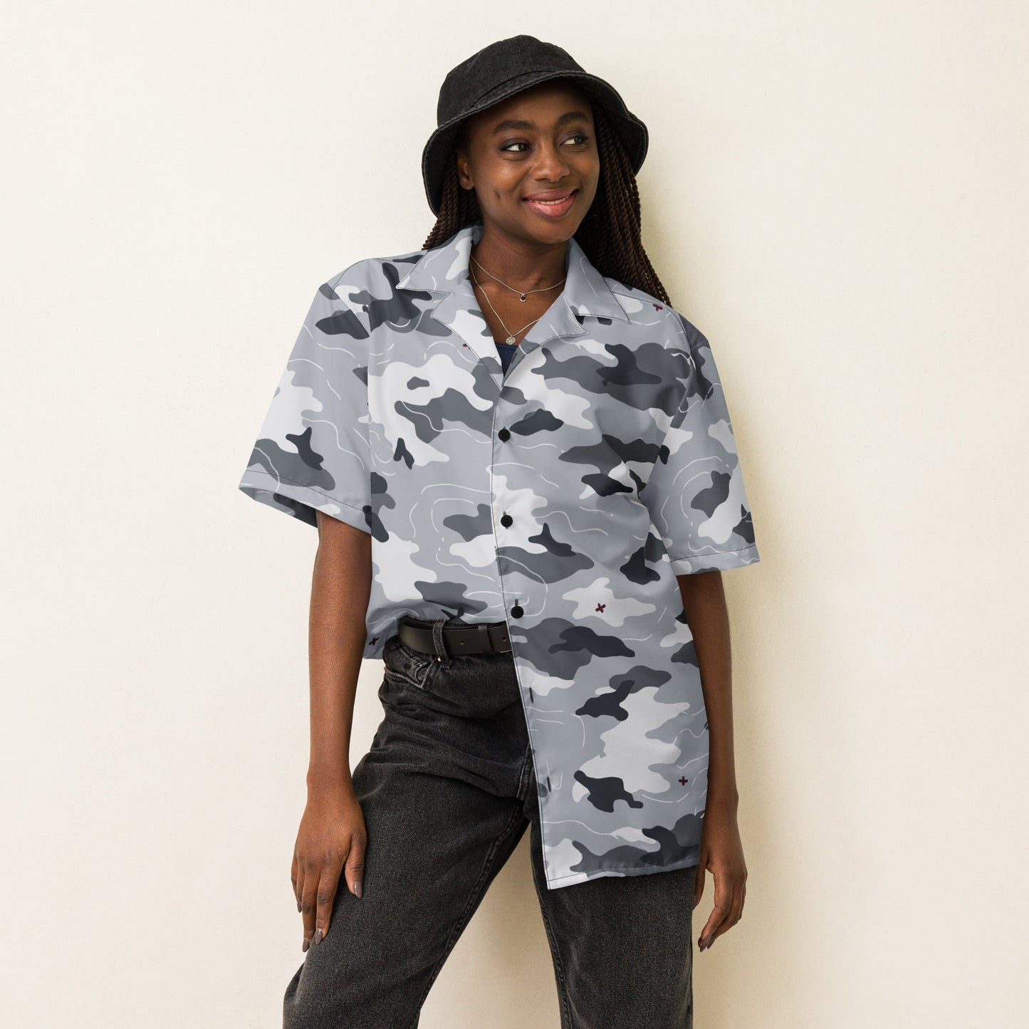 Frozen Tundra Topo CAMO Unisex Short-Sleeve Button Shirt
