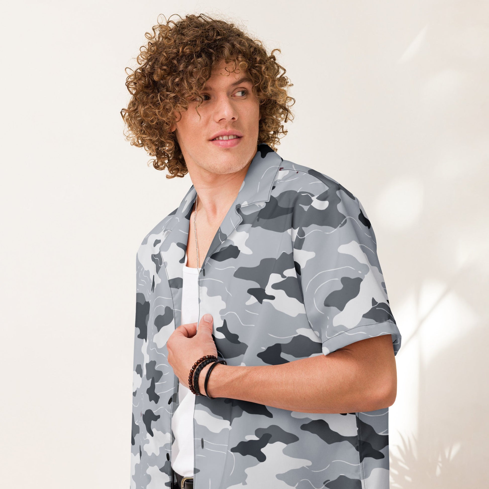 Frozen Tundra Topo CAMO Unisex Short-Sleeve Button Shirt