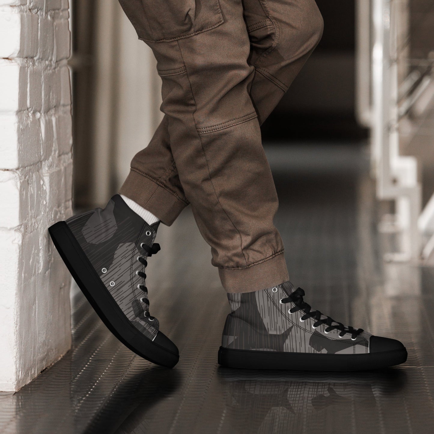 German Black Forest Splinter CAMO Mens High-Top Canvas Shoes - 5
