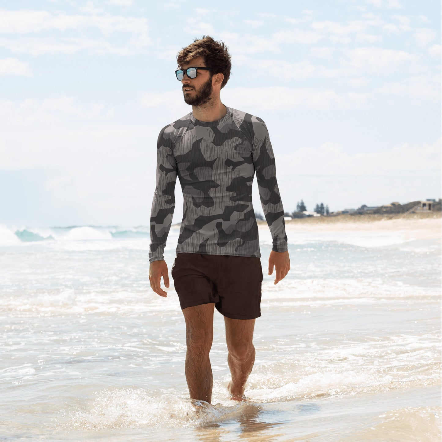 German Black Forest Splinter CAMO Mens Long-Sleeve Rash Guard - XS
