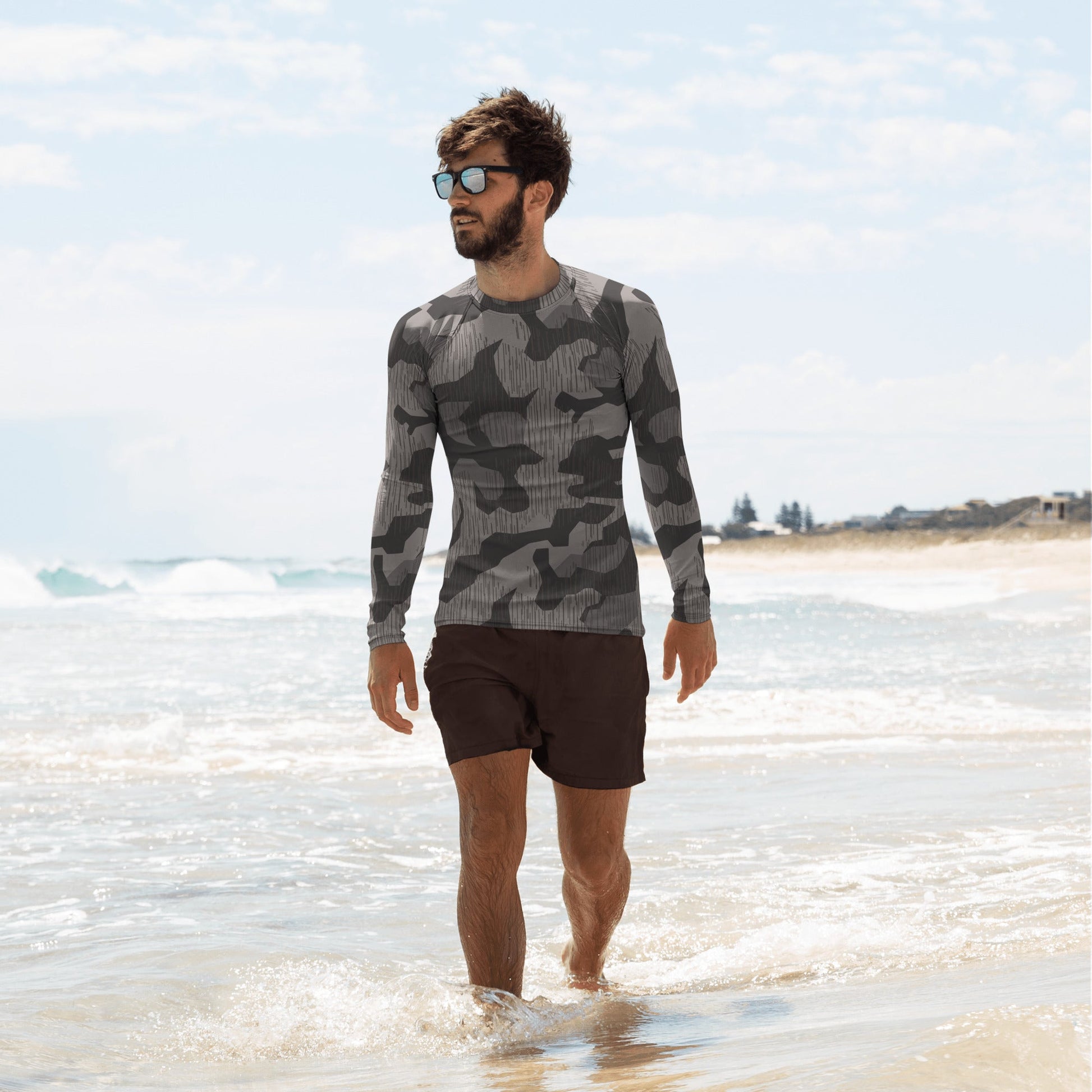 German Black Forest Splinter CAMO Mens Long-Sleeve Rash Guard - XS