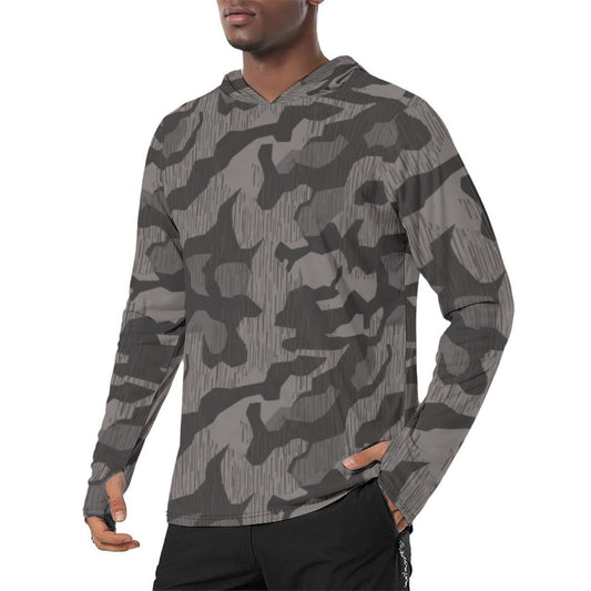 German Black Forest Splinter CAMO Mens Sunscreen Sports Hoodie With Thumb Holes - S / White
