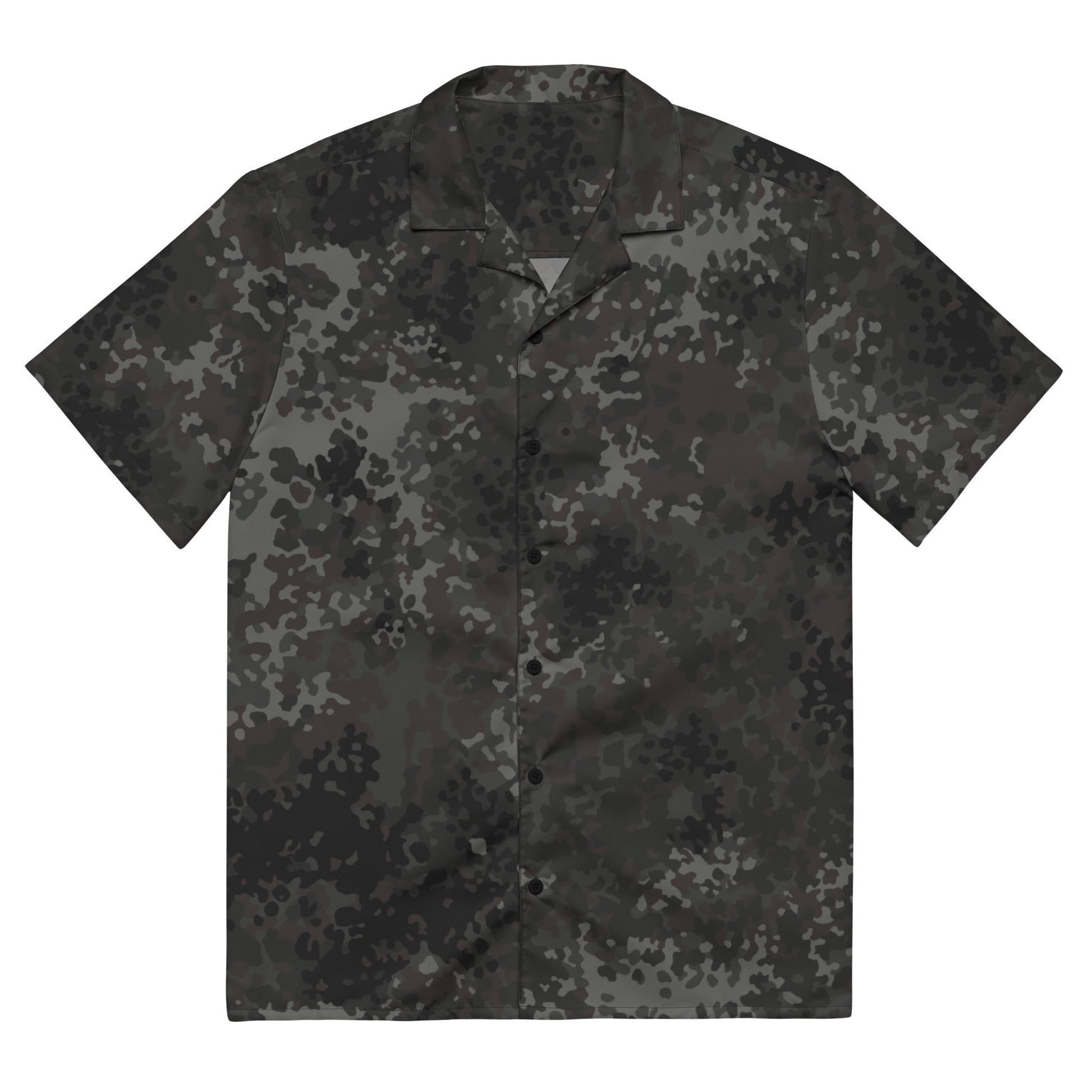 German Flecktarn Black CAMO Unisex Short-Sleeve Button Shirt - 2XS
