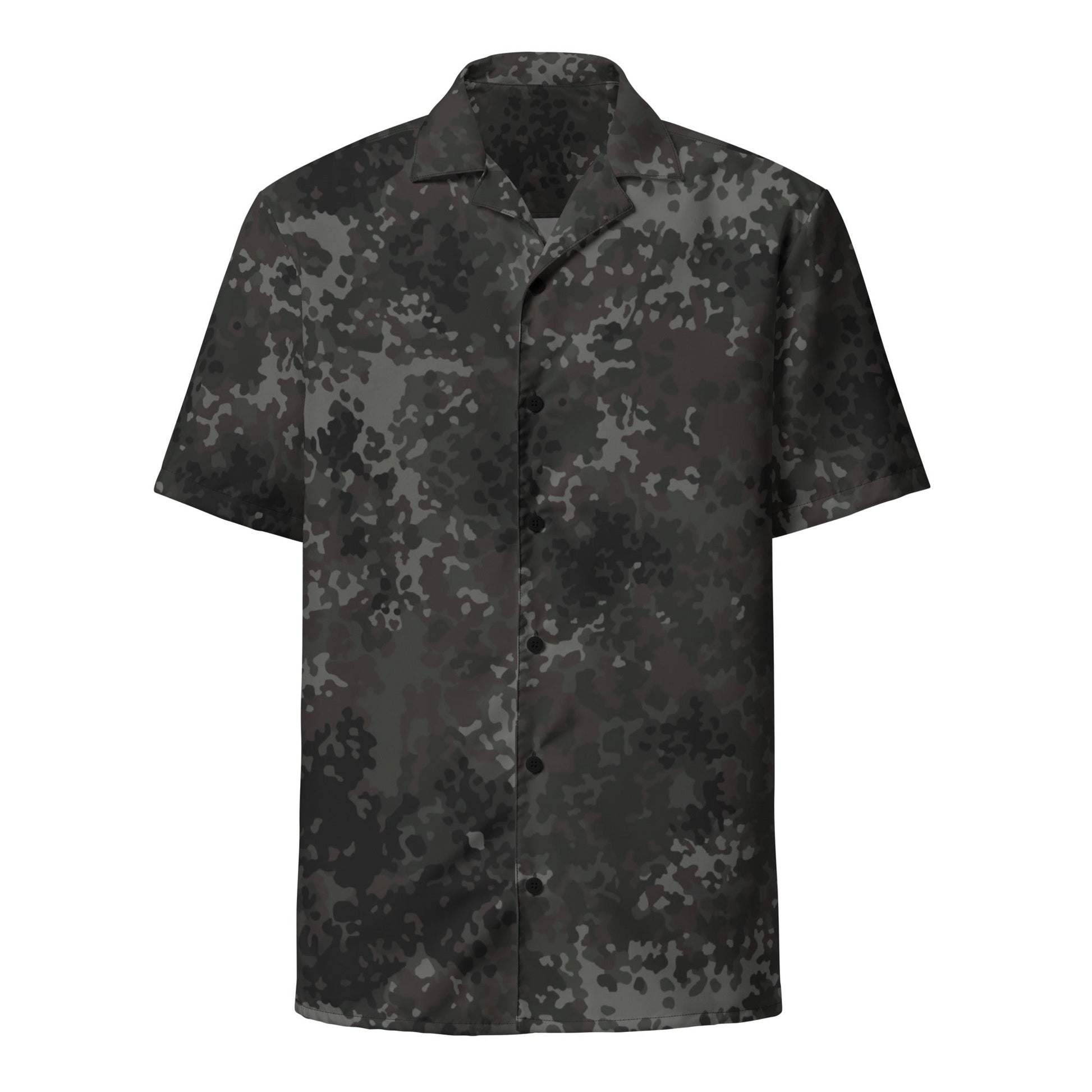 German Flecktarn Black CAMO Unisex Short-Sleeve Button Shirt