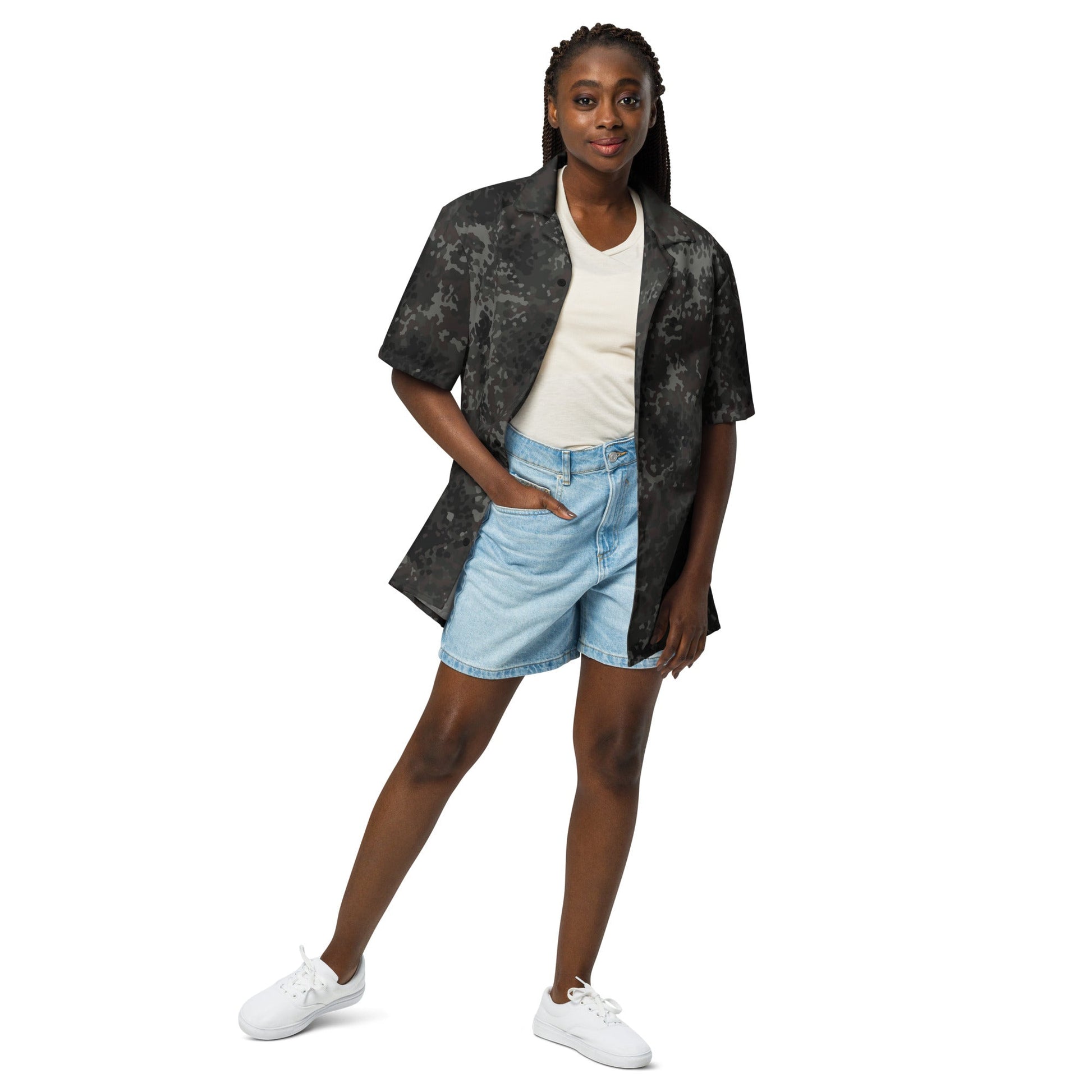 German Flecktarn Black CAMO Unisex Short-Sleeve Button Shirt