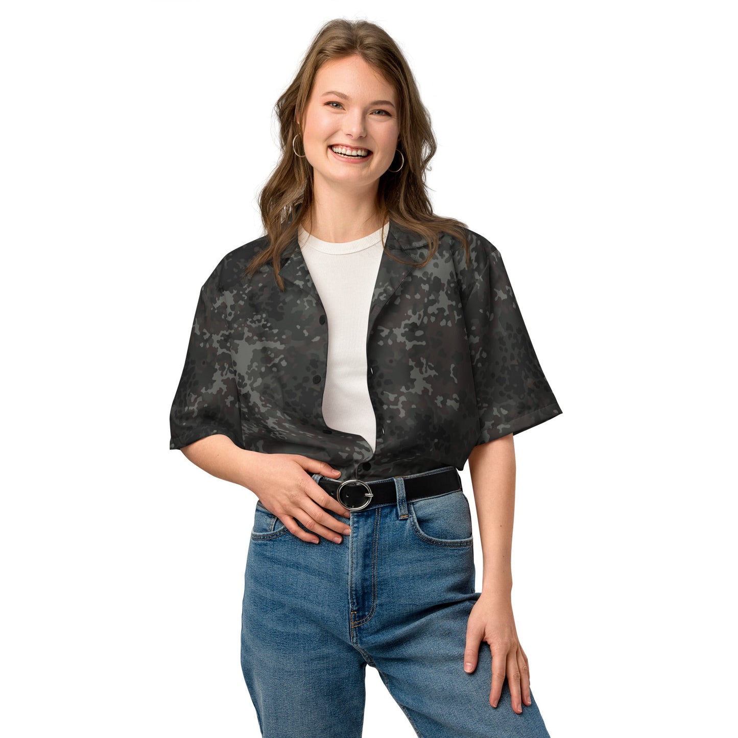 German Flecktarn Black CAMO Unisex Short-Sleeve Button Shirt