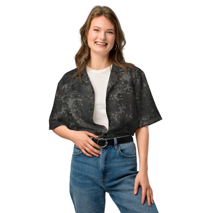 German Flecktarn Black CAMO Unisex Short-Sleeve Button Shirt