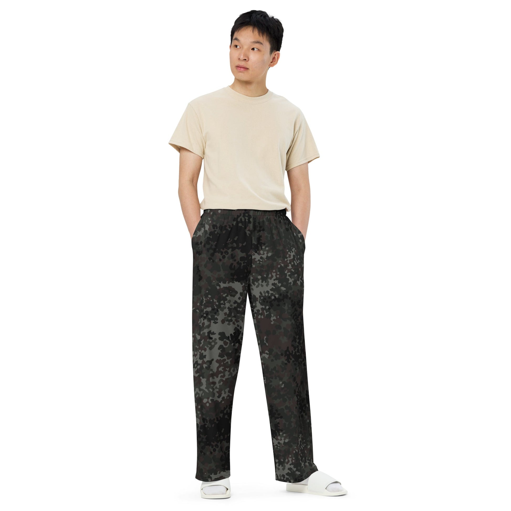 German Flecktarn Black CAMO unisex wide-leg pants - Wide-leg Pants