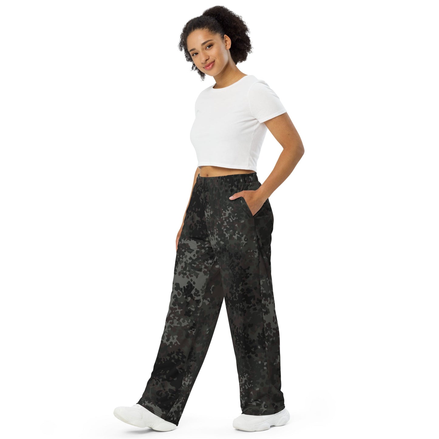 German Flecktarn Black CAMO unisex wide-leg pants - Wide-leg Pants