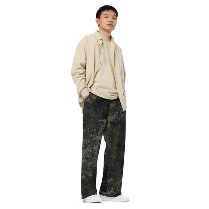 German Flecktarn Black CAMO unisex wide-leg pants - Wide-leg Pants