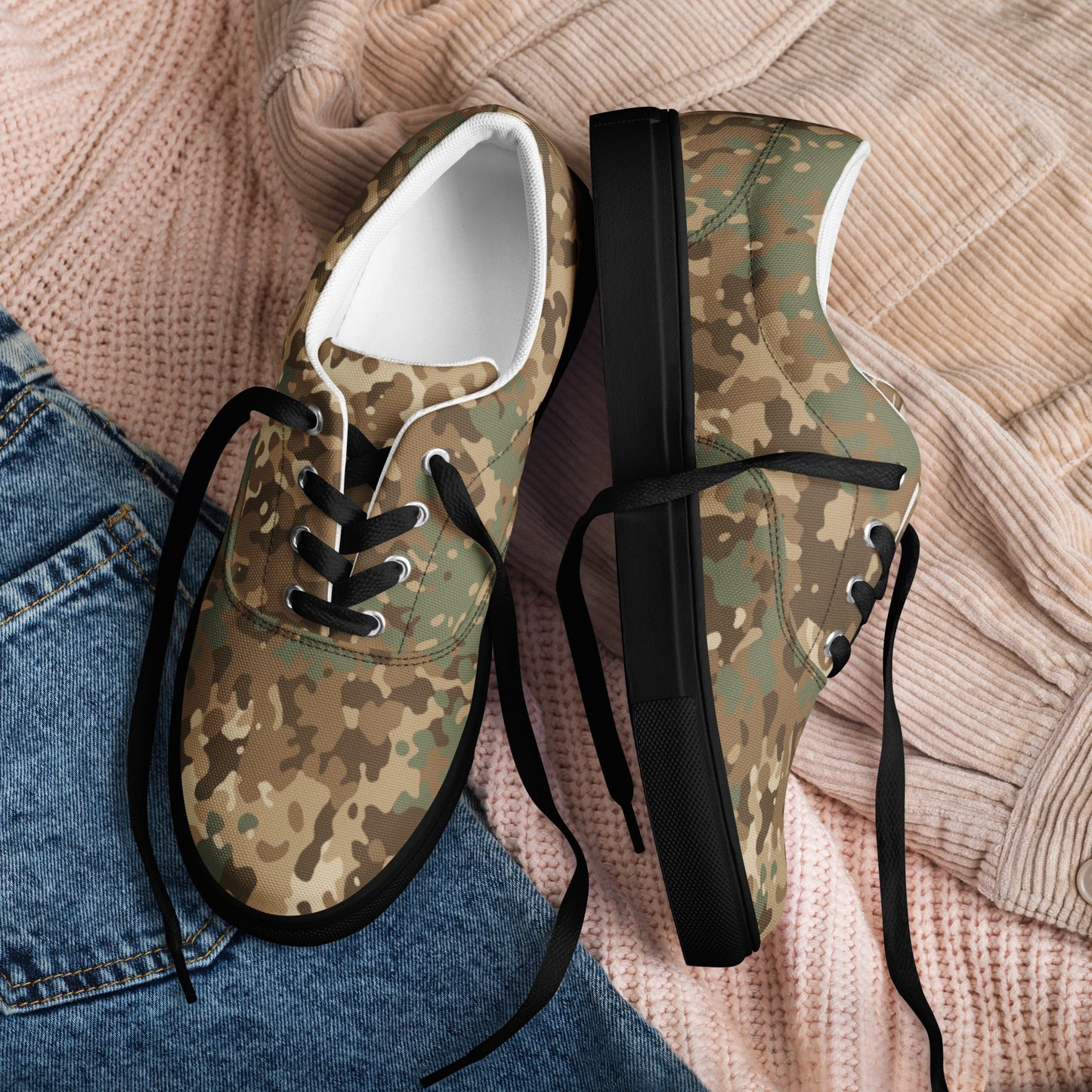 German Flecktarn Desert CAMO Mens Lace-Up Canvas Shoes - Lace-up