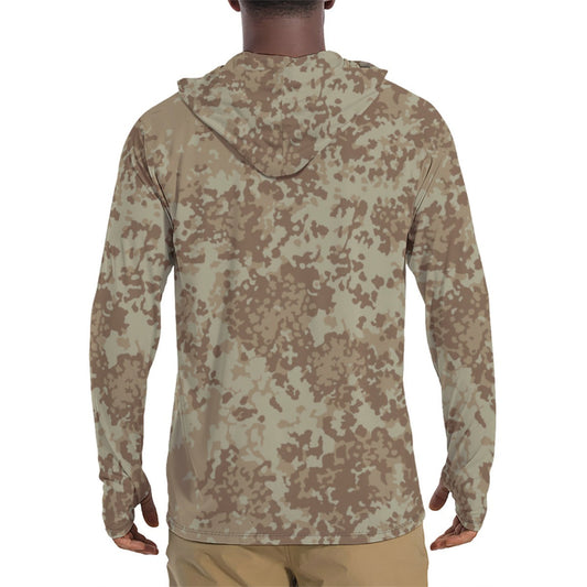 German Flecktarn Desert CAMO Mens Sunscreen Sports Hoodie With Thumb Holes