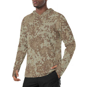 Flecktarn Bundeswehr Desert CAMO Mens Sunscreen Sports Hoodie With Thumb Holes - S / White