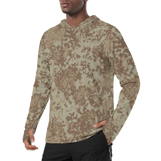 German Flecktarn Desert CAMO Mens Sunscreen Sports Hoodie With Thumb Holes - S / White