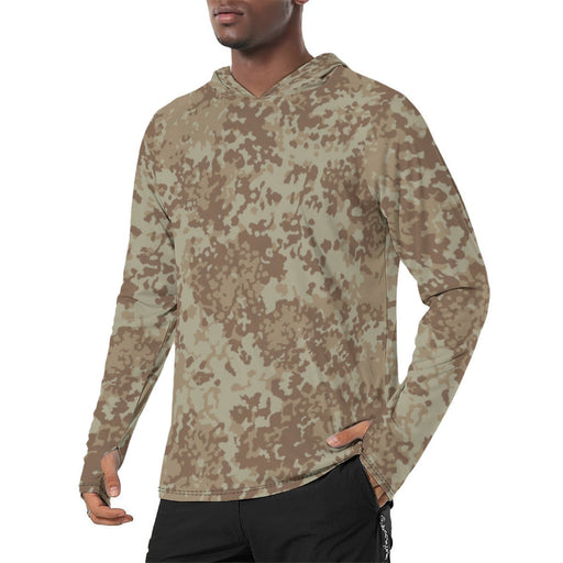 Flecktarn Bundeswehr Desert CAMO Mens Sunscreen Sports Hoodie With Thumb Holes - S / White