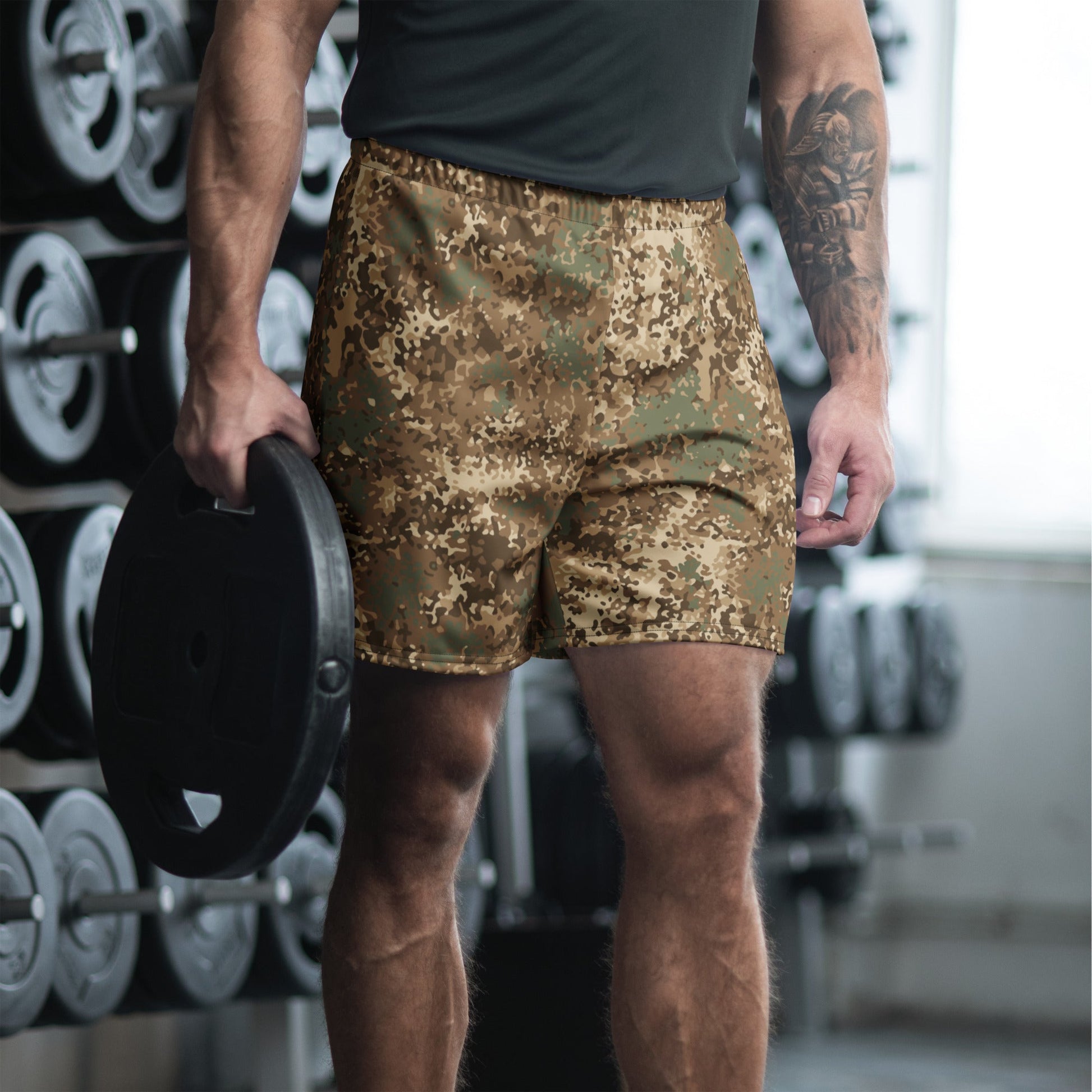 German Flecktarn Desert CAMO Unisex Athletic Long Shorts - 2XS
