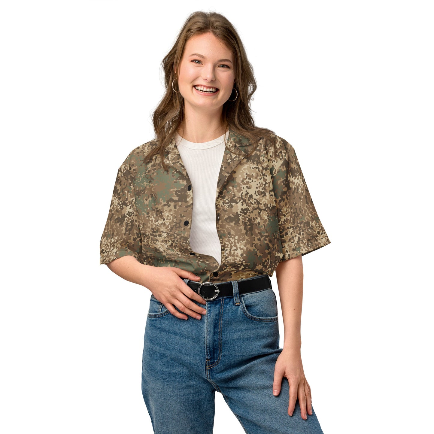 German Flecktarn Desert CAMO Unisex Short-Sleeve Button Shirt