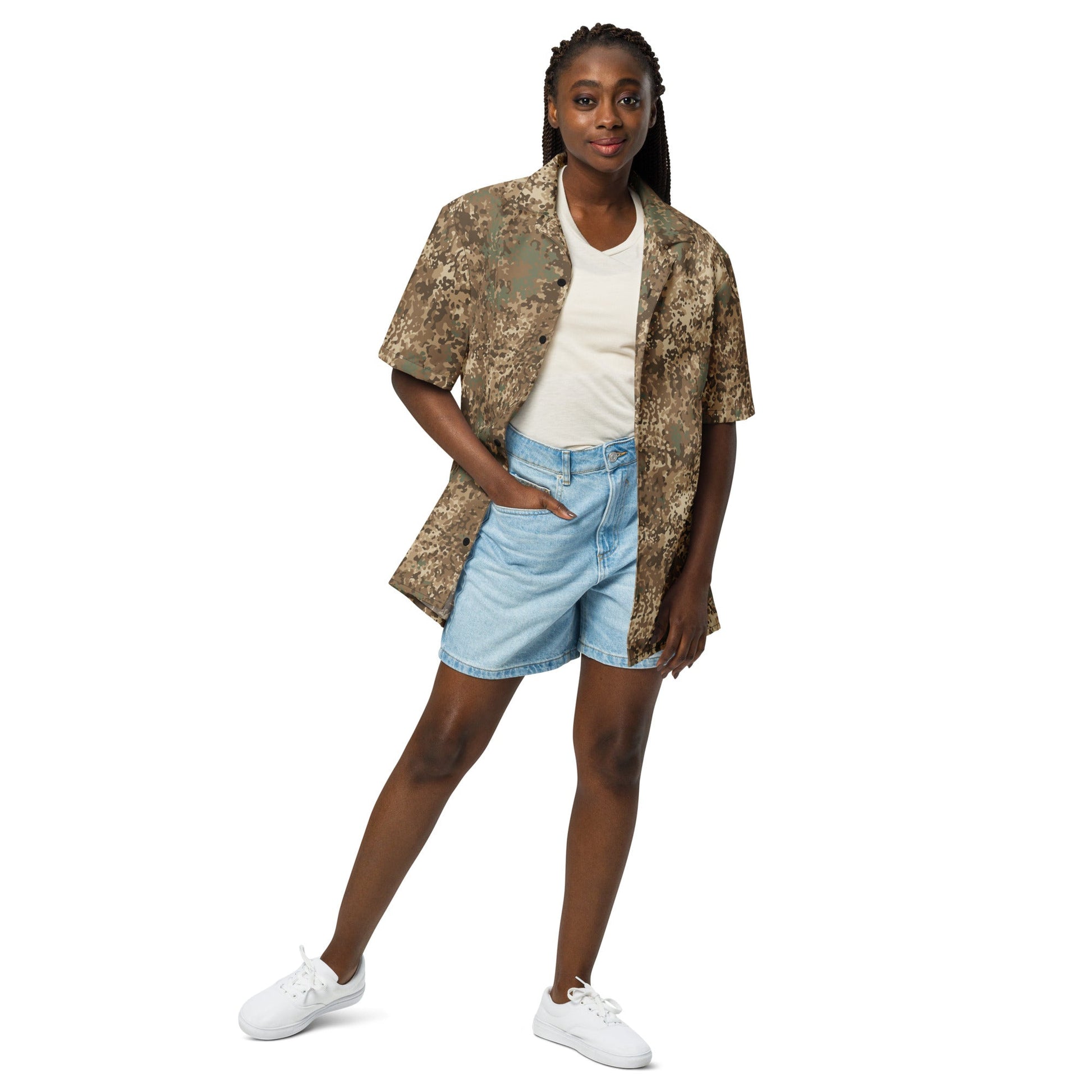 German Flecktarn Desert CAMO Unisex Short-Sleeve Button Shirt