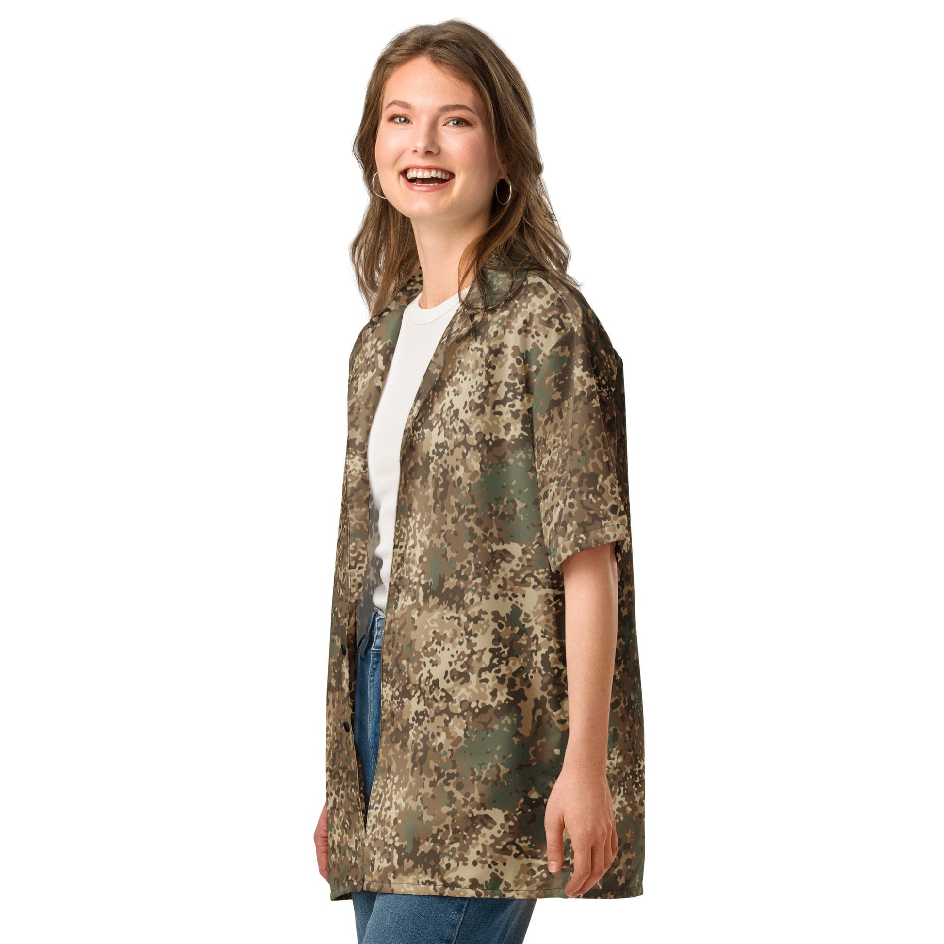 German Flecktarn Desert CAMO Unisex Short-Sleeve Button Shirt