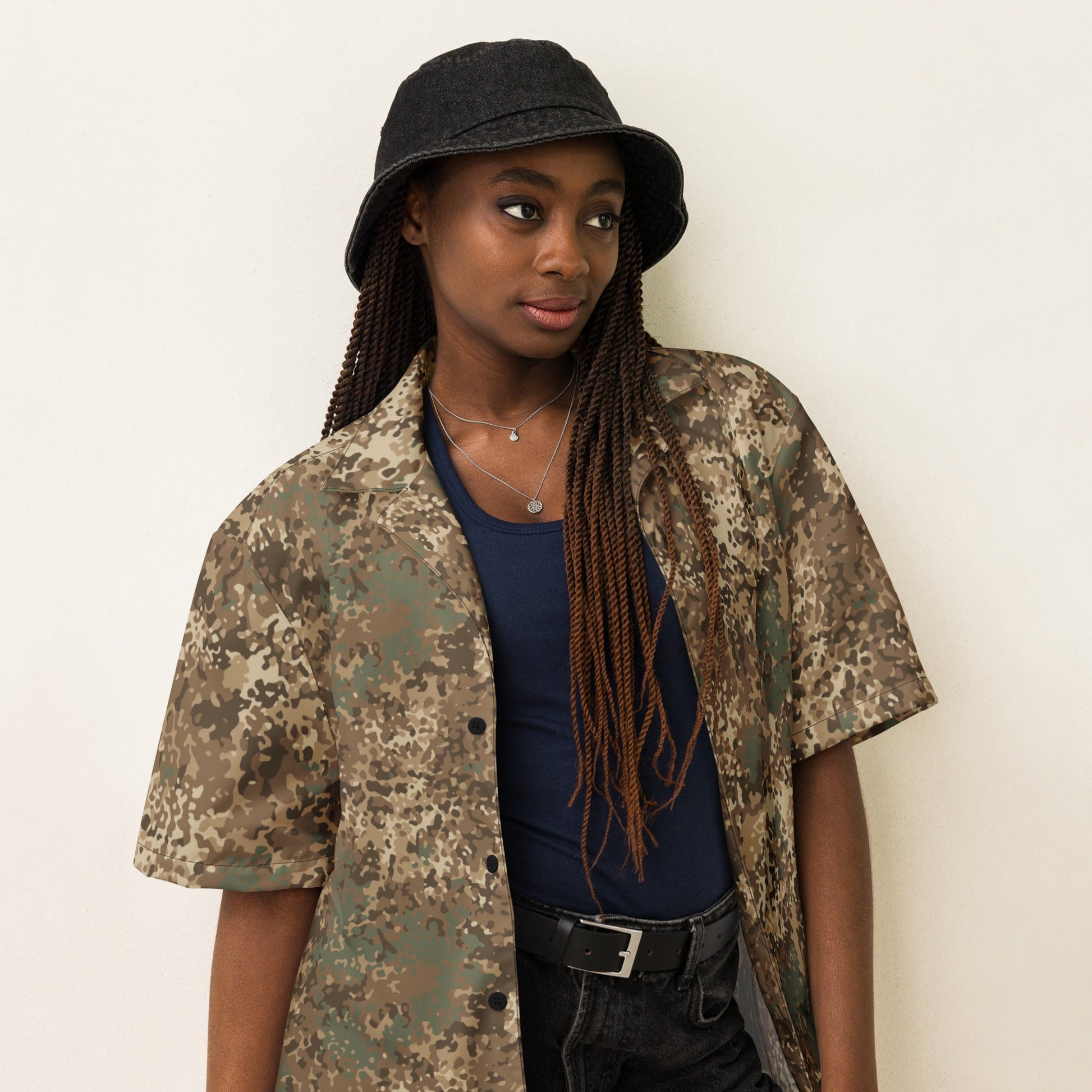 German Flecktarn Desert CAMO Unisex Short-Sleeve Button Shirt