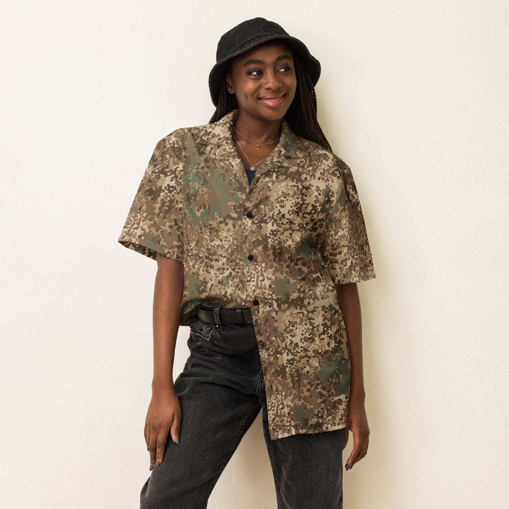 German Flecktarn Desert CAMO Unisex Short-Sleeve Button Shirt