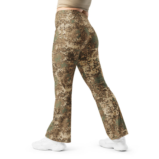 German Flecktarn Desert CAMO Womens Flare Leggings - 2XS