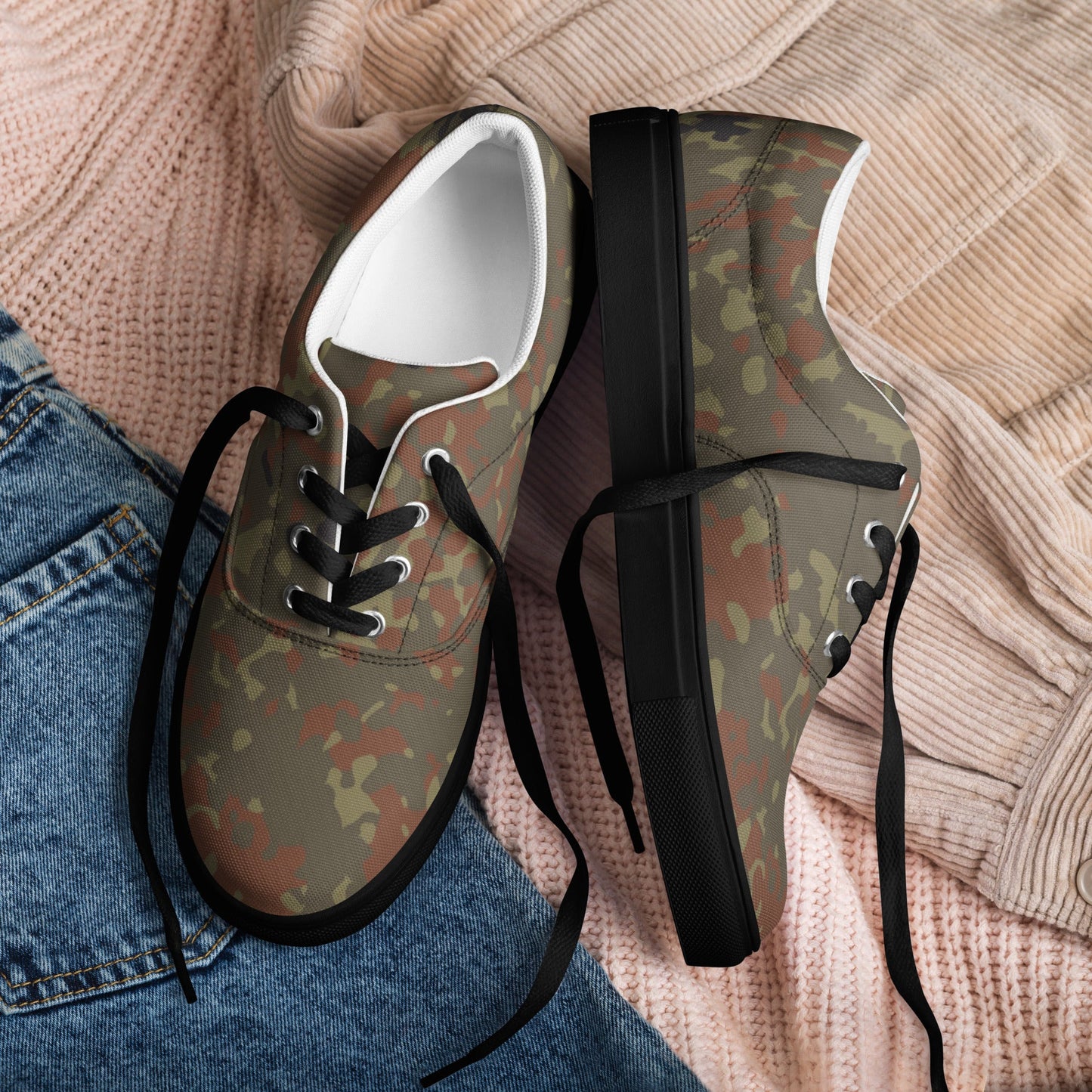 German Flecktarn CAMO Mens Lace-Up Canvas Shoes - Lace-up