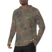 Flecktarn Bundeswehr Woodland CAMO Mens Sunscreen Sports Hoodie With Thumb Holes