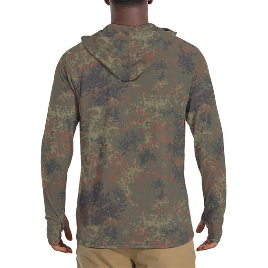 German Flecktarn CAMO Mens Sunscreen Sports Hoodie With Thumb Holes - S / White