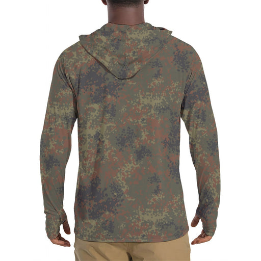 Flecktarn Bundeswehr Woodland CAMO Mens Sunscreen Sports Hoodie With Thumb Holes - S / White